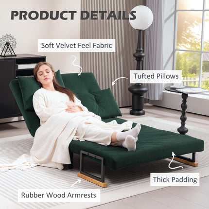4-in-1 Velvet-Feel Double Sofa Bed with Pillows - Green