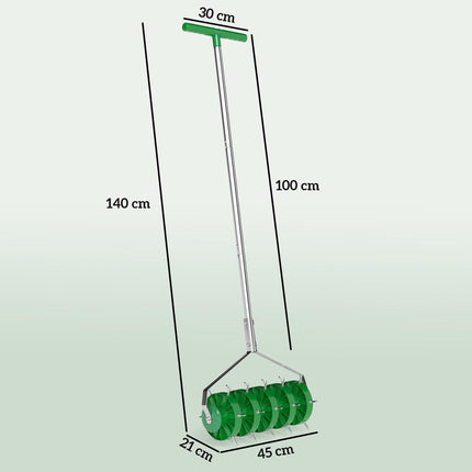 Manual Lawn Aerator Roller with Detachable Handle - Dark Green