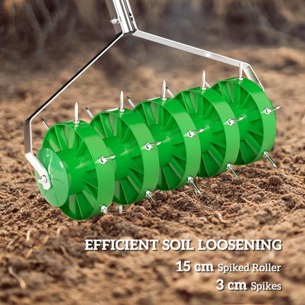 Manual Lawn Aerator Roller with Detachable Handle - Dark Green