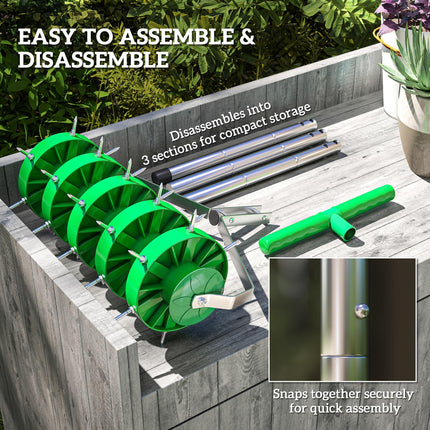 Manual Lawn Aerator Roller with Detachable Handle - Dark Green