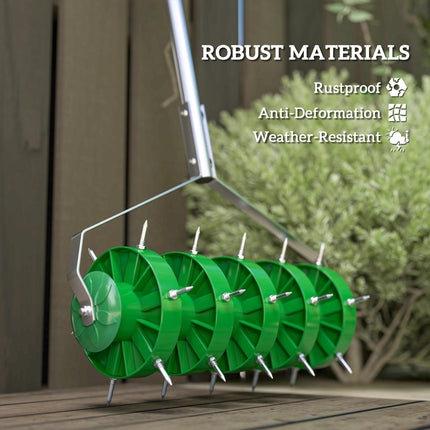 Manual Lawn Aerator Roller with Detachable Handle - Dark Green