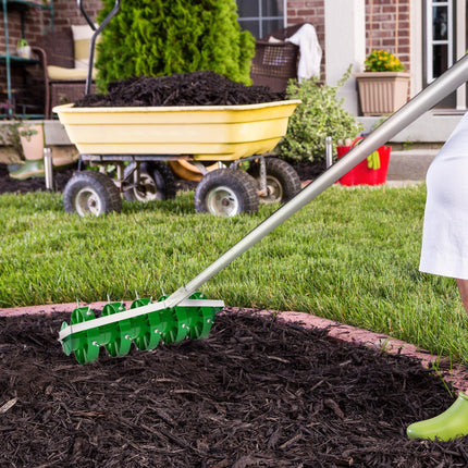Manual Lawn Aerator Roller with Detachable Handle - Dark Green