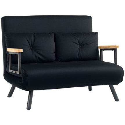4-in-1 Velvet-Feel Double Sofa Bed with Pillows - Black