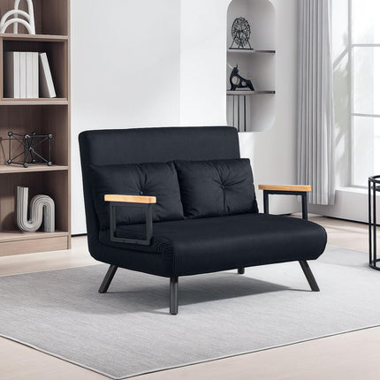 4-in-1 Velvet-Feel Double Sofa Bed with Pillows - Black