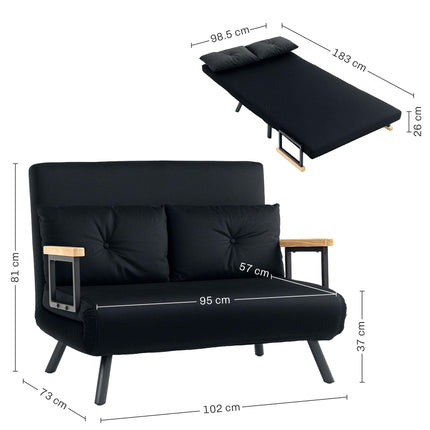 4-in-1 Velvet-Feel Double Sofa Bed with Pillows - Black