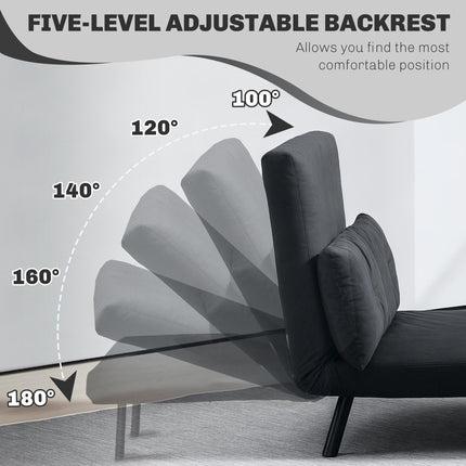 4-in-1 Velvet-Feel Double Sofa Bed with Pillows - Black