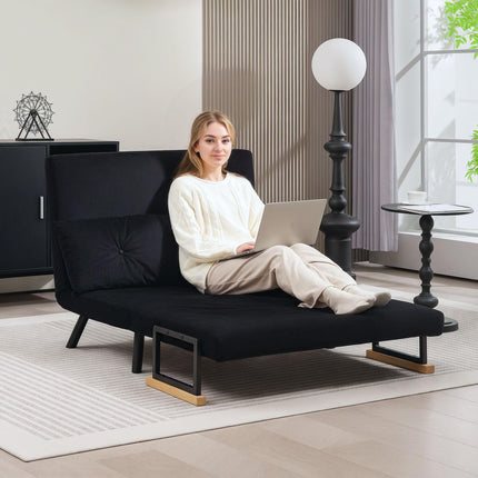 4-in-1 Velvet-Feel Double Sofa Bed with Pillows - Black