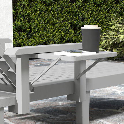 Set of 2 Adjustable Resin Reclining Sun Loungers with Foldable Side Table and Armrests - Light Grey