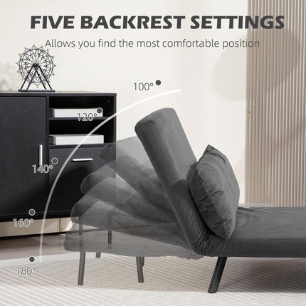 4-in-1 Velvet-Feel Double Sofa Bed with Pillows - Dark Grey