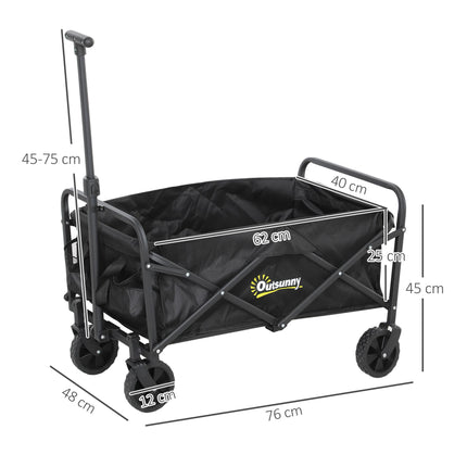 62L Folding Festival Trolley Cart with Adjustable Handle - Black