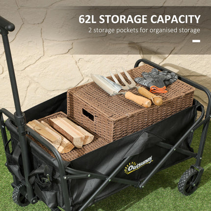 62L Folding Festival Trolley Cart with Adjustable Handle - Black