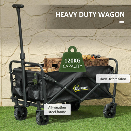 62L Folding Festival Trolley Cart with Adjustable Handle - Black