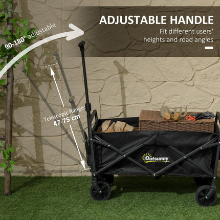 62L Folding Festival Trolley Cart with Adjustable Handle - Black