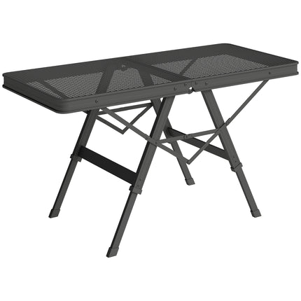 3 ft Folding Camping Table w/ Adjustable Heights, Portable Lightweight Outdoor Folding Picnic Table with Metal Mesh Desktop & Aluminium Legs for Picnic, Garden, Party, Black