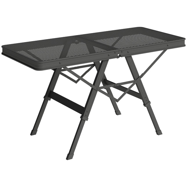 3 ft Folding Camping Table w/ Adjustable Heights, Portable Lightweight Outdoor Folding Picnic Table with Metal Mesh Desktop & Aluminium Legs for Picnic, Garden, Party, Black