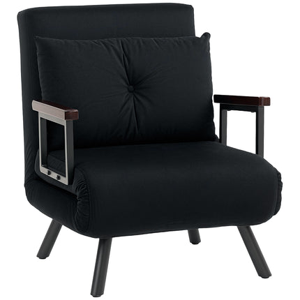 4-in-1 Velvet-Feel Single Chair Bed with Pillow - Black