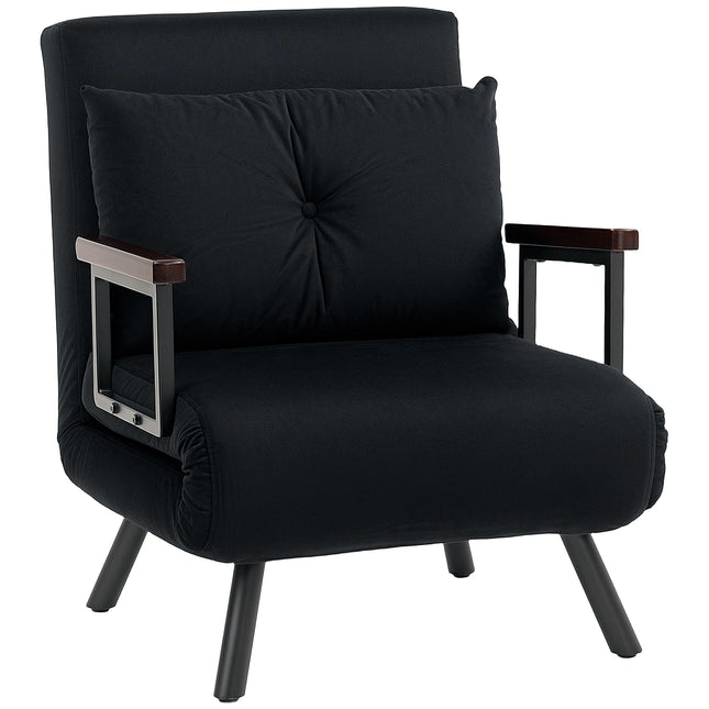 4-in-1 Velvet-Feel Single Chair Bed with Pillow - Black