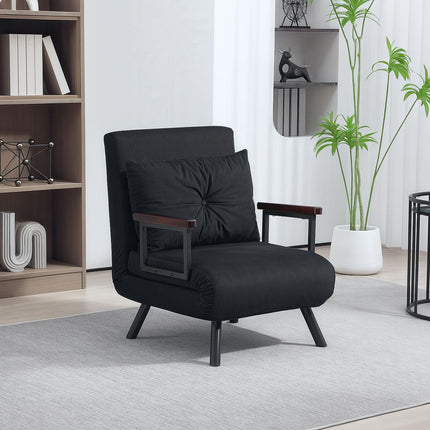 4-in-1 Velvet-Feel Single Chair Bed with Pillow - Black