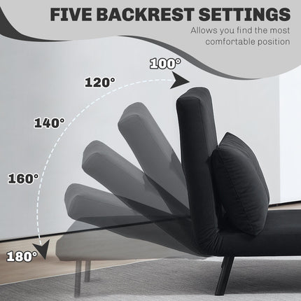 4-in-1 Velvet-Feel Single Chair Bed with Pillow - Black