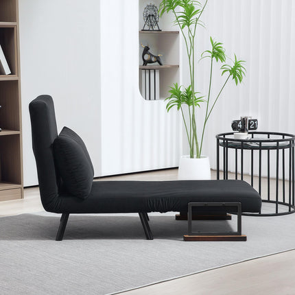 4-in-1 Velvet-Feel Single Chair Bed with Pillow - Black