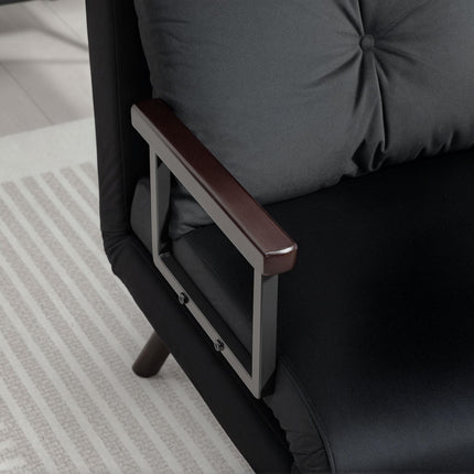 4-in-1 Velvet-Feel Single Chair Bed with Pillow - Black
