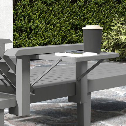 Set of 2 Resin Reclining Sun Loungers with 5 Adjustable Positions, Armrests & Foldable Side Table for Garden & Beach - Dark Grey