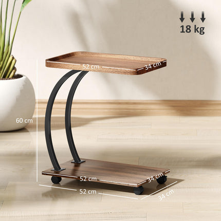 2-Tier Mobile C-Shaped Side Table - Brown