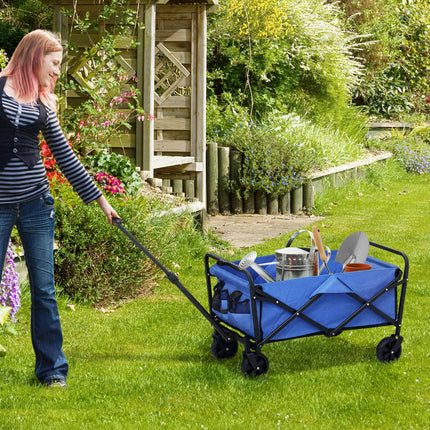 93L Festival Trolley on Wheels, Garden Folding Trolley Cart, 120kg Heavy Duty Collapsible Folding Wagon with Adjustable Handle and Carrying Bag for Beach, Camping, Festival, Blue