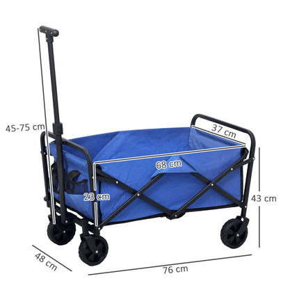 93L Festival Trolley on Wheels, Garden Folding Trolley Cart, 120kg Heavy Duty Collapsible Folding Wagon with Adjustable Handle and Carrying Bag for Beach, Camping, Festival, Blue