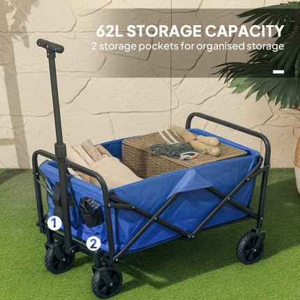 93L Festival Trolley on Wheels, Garden Folding Trolley Cart, 120kg Heavy Duty Collapsible Folding Wagon with Adjustable Handle and Carrying Bag for Beach, Camping, Festival, Blue
