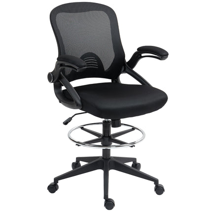 Drafting Chair with Flip-up Armrest, Height Adjustable 360° Swivel Mesh Office Stool for Standing Desk - Black