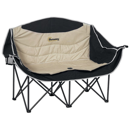 Oversized Double Camping Chair with Cup and Wine Holders, Carry Bag - Khaki