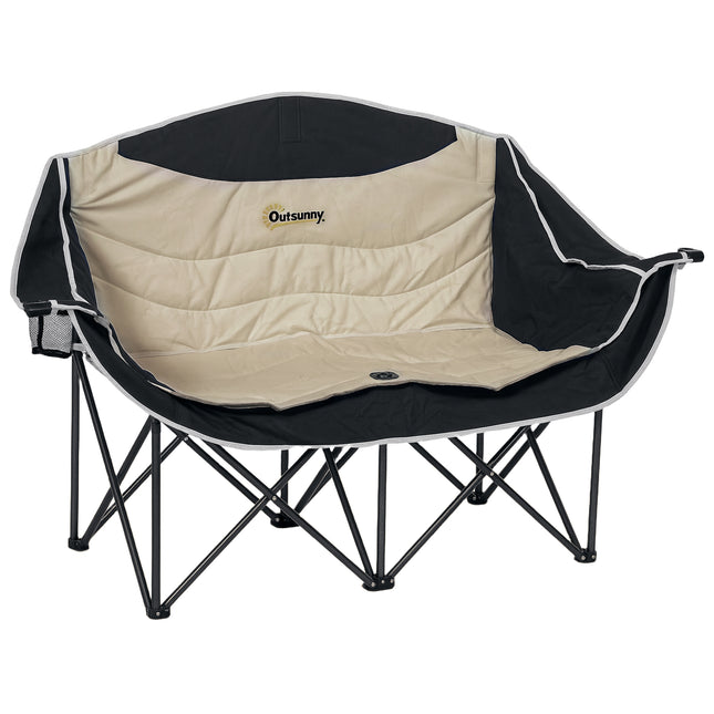 Oversized Double Camping Chair with Cup and Wine Holders, Carry Bag - Khaki