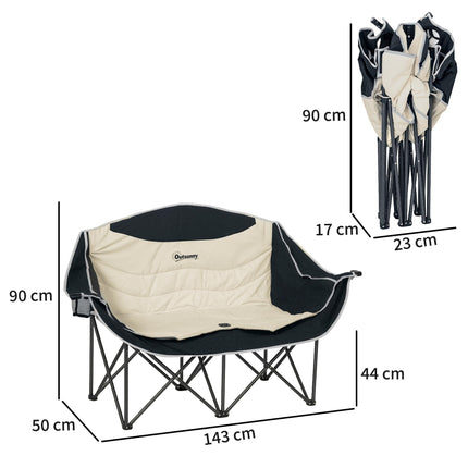 Oversized Double Camping Chair with Cup and Wine Holders, Carry Bag - Khaki