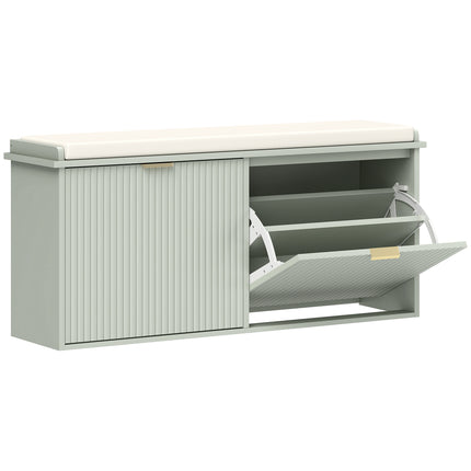 Elegant Ten Shoe Storage Bench with Padded Seat - Green