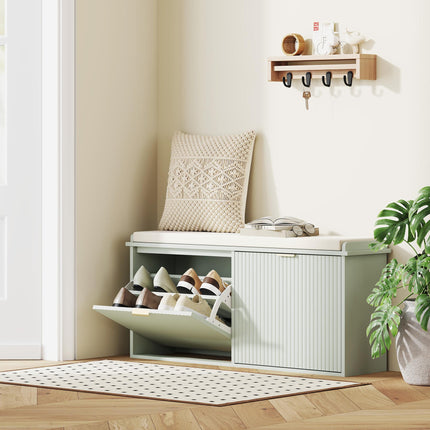 Elegant Ten Shoe Storage Bench with Padded Seat - Green