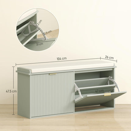 Elegant Ten Shoe Storage Bench with Padded Seat - Green