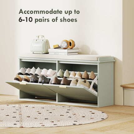 Elegant Ten Shoe Storage Bench with Padded Seat - Green