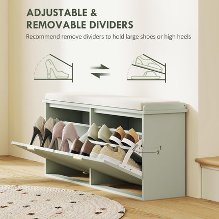 Elegant Ten Shoe Storage Bench with Padded Seat - Green