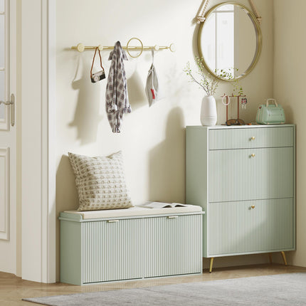 Elegant Ten Shoe Storage Bench with Padded Seat - Green
