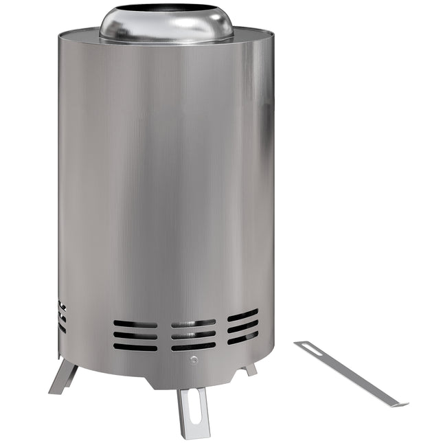 Portable Stainless Steel Smokeless Fire Pit with Poker - Silver Tone
