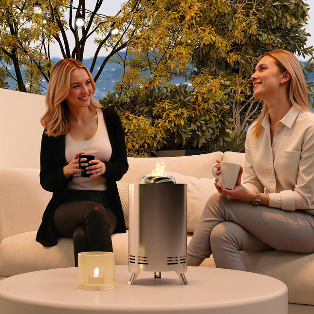 Portable Stainless Steel Smokeless Fire Pit with Poker - Silver Tone