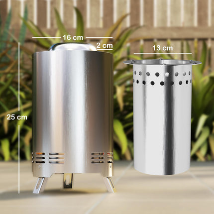 Portable Stainless Steel Smokeless Fire Pit with Poker - Silver Tone