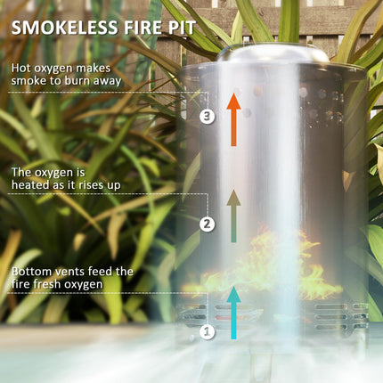 Portable Stainless Steel Smokeless Fire Pit with Poker - Silver Tone
