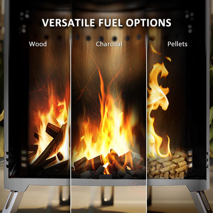 Portable Stainless Steel Smokeless Fire Pit with Poker - Silver Tone