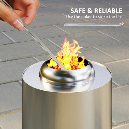 Portable Stainless Steel Smokeless Fire Pit with Poker - Silver Tone