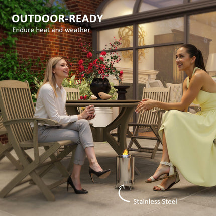 Portable Stainless Steel Smokeless Fire Pit with Poker - Silver Tone