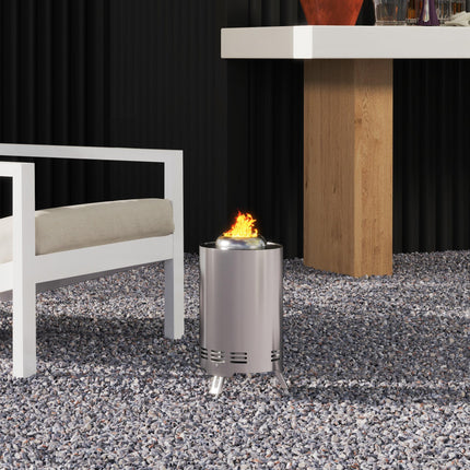 Portable Stainless Steel Smokeless Fire Pit with Poker - Silver Tone