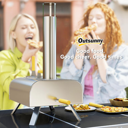 12 Inch Portable Wood Fired Pizza Oven with Foldable Legs and Stainless Steel Body - Silver Tone