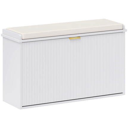 Elegant Eight Shoe Bench with Padded Seat and Flip Drawer Storage - White